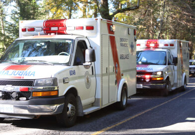 2 ambulances on road on Gabriola Island