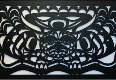 Iron metalwork of Komox Indigenous design of owl and smoke.