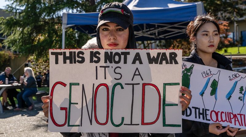 Sara Kishawi at VIU Protest on campus.