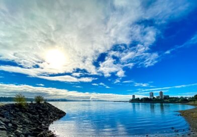 Sky and shore of island watershed.