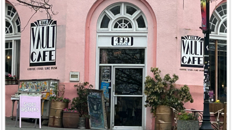 pink building storefront of The Valut cafe in Nanaimo