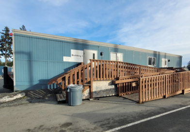 blue container housing with fence